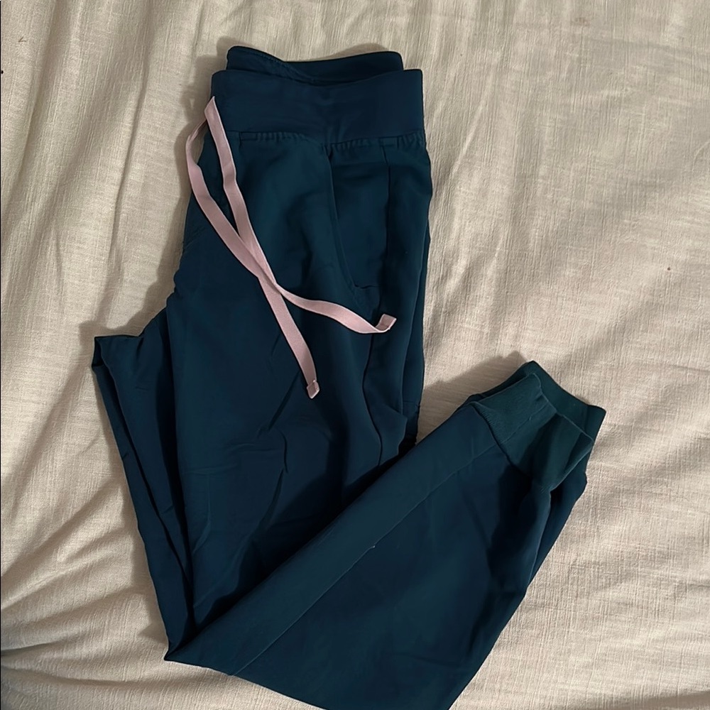 Dark Teal Joggers with Pink Drawstring